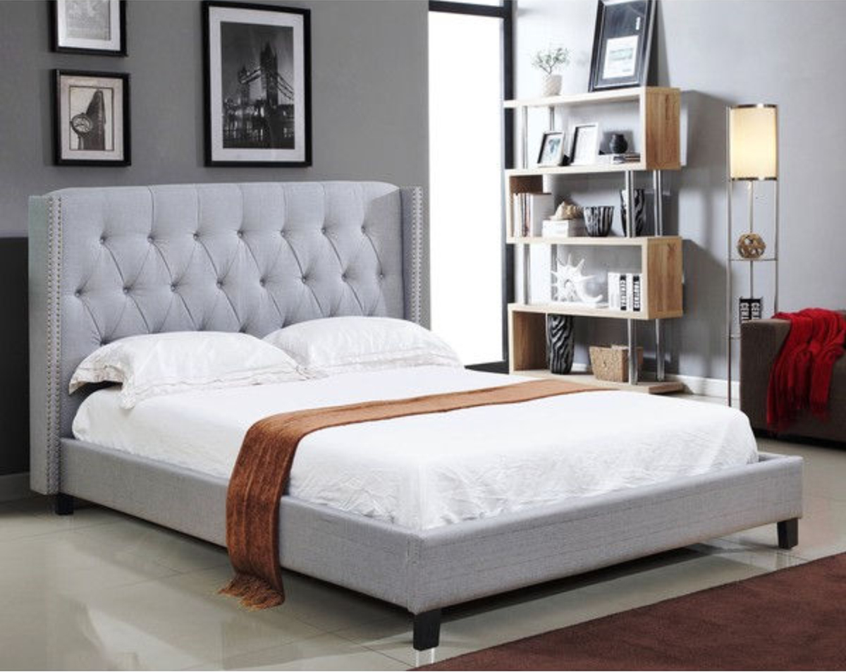 IF-5801 Light Grey Linen Tufted Platform Bed