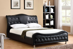 IF-5830 Black PU Platform Bed w/ Crystals