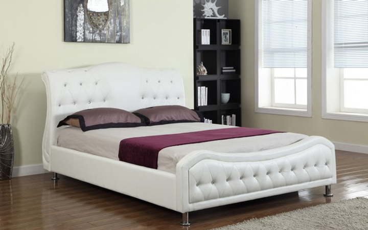 IF-5835 White PU Platform Bed w/ Crystals