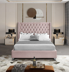 IF-5895 Pink Velvet Tufted Platform Bed