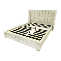 IF-5312 Creme Velvet Platform Bed w/ Storage Drawers