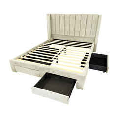 IF-5312 Creme Velvet Platform Bed w/ Storage Drawers