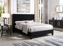 Jia Black Fabric Tufted Platform Bed