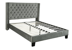 Jia Grey Fabric Tufted Platform Bed