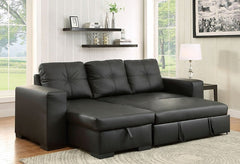 IF-9032 Black PU Sofa Bed Reversible Sectional w/ Storage