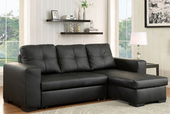 IF-9032 Black PU Sofa Bed Reversible Sectional w/ Storage