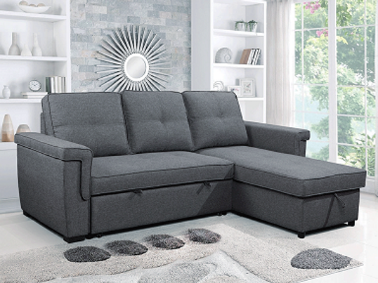 IF-9040 Dark Grey Fabric Sofa Bed Reversible Sectional w/ Storage & Bed