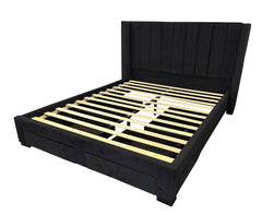 IF-5313 Black Velvet Platform Bed w/ Storage Drawers