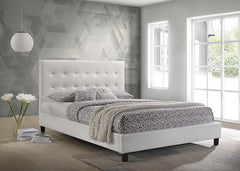 Glare White PU Platform Bed w/ Rhinestone Tufting