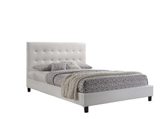 Glare White PU Platform Bed w/ Rhinestone Tufting