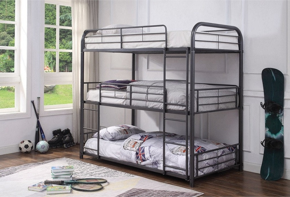 B-504 Grey Metal Triple Bunk Bed (Twin/Twin/Twin)