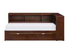 Rowe Cherry Wood Trundle Bed w/ Pull Out Bed & Bookcase