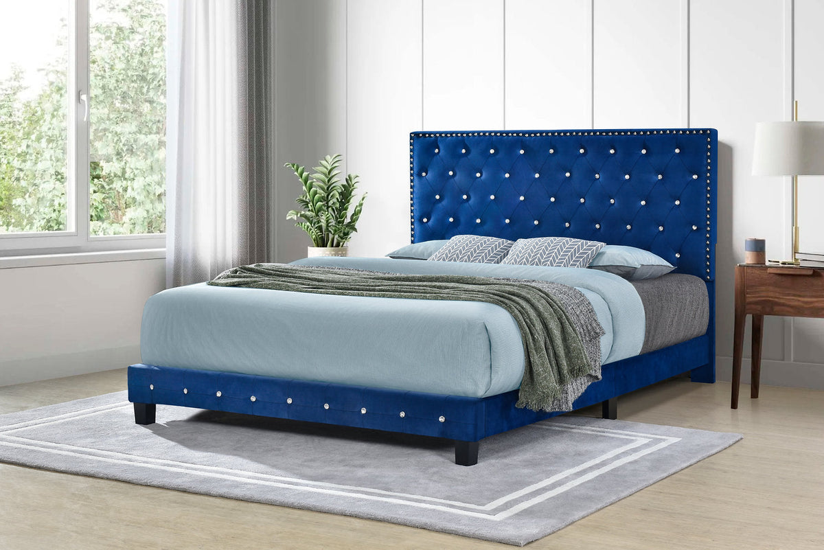 Diamond Blue Velvet Platform Bed