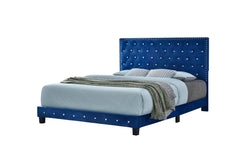 Diamond Blue Velvet Platform Bed