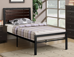 IF-114 Black Steel Platform Bed w/ Wood Panel