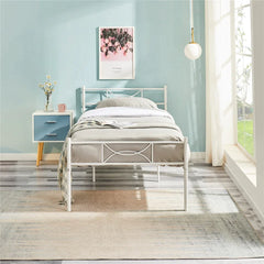 IF-154W White Metal Steel Platform Bed