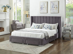 IF-5310 Grey Velvet Platform Bed w/ Storage Drawers