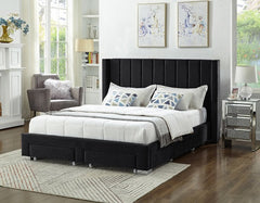 IF-5313 Black Velvet Platform Bed w/ Storage Drawers