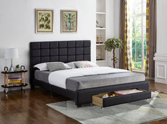 IF-5490 Black PU Platform Bed w/ Storage Drawer