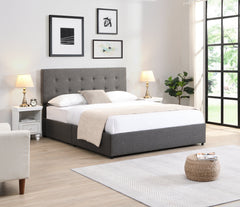 IF-5693 Grey Fabric Platform Bed w/ Wired Storage Drawer