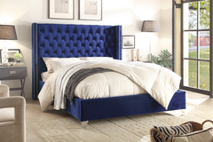 IF-5891 Blue Velvet Tufted Platform Bed