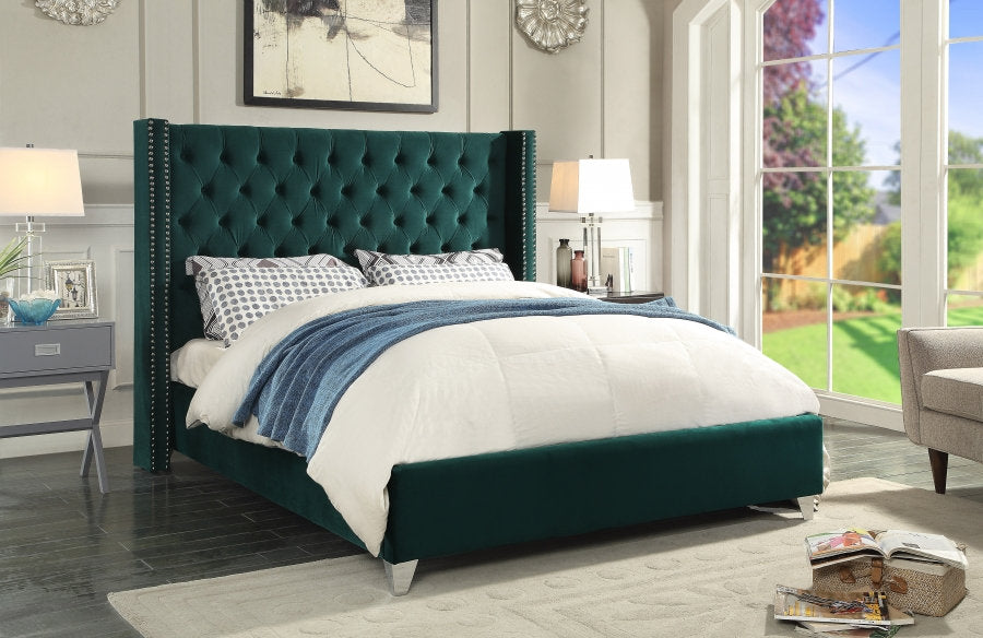 IF-5894 Green Velvet Tufted Platform Bed