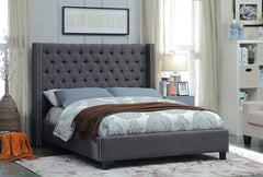 IF-5897 Grey Fabric Tufted Platform Bed