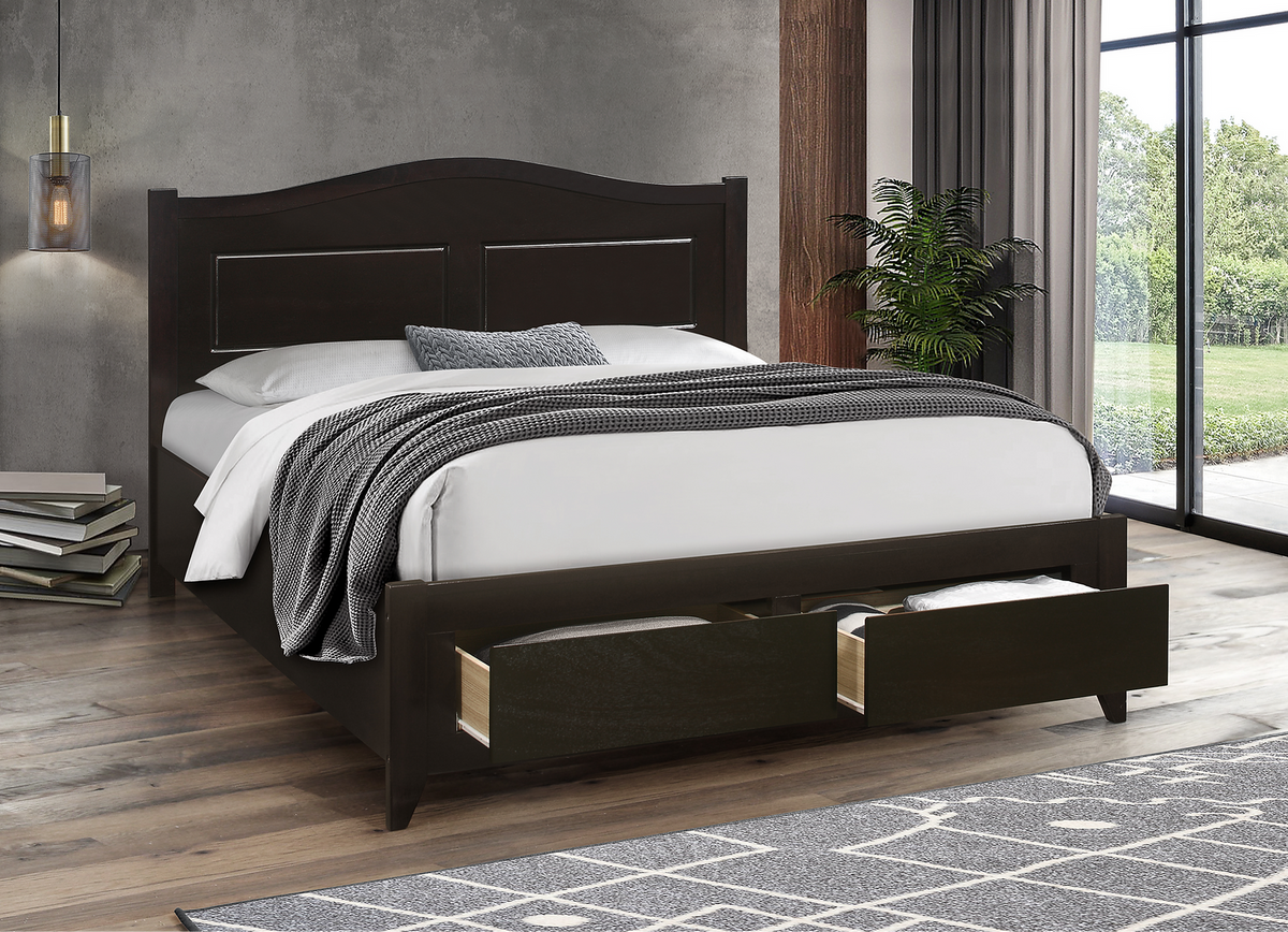 IF-422 Espresso Wood Platform Bed w/ Storage Drawers