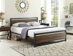 IF-5261 Grey Steel Platform Bed w/ Brown Wooden Panels