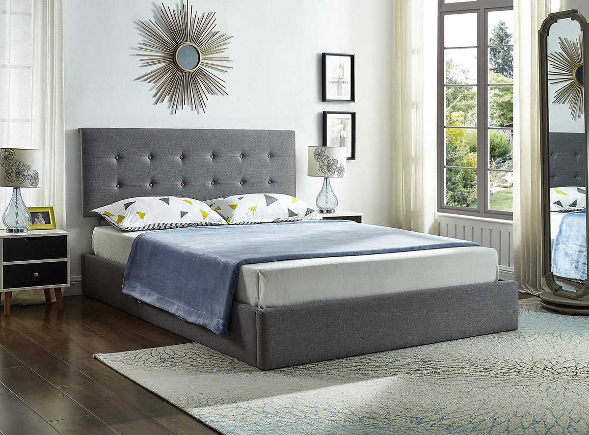 IF-5445 Grey Fabric Platform Bed w/ Hydraulic Lift Storage