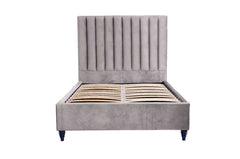 BR360 - Grey Velvet Platform Bed w/ Hydraulic Lift Storage