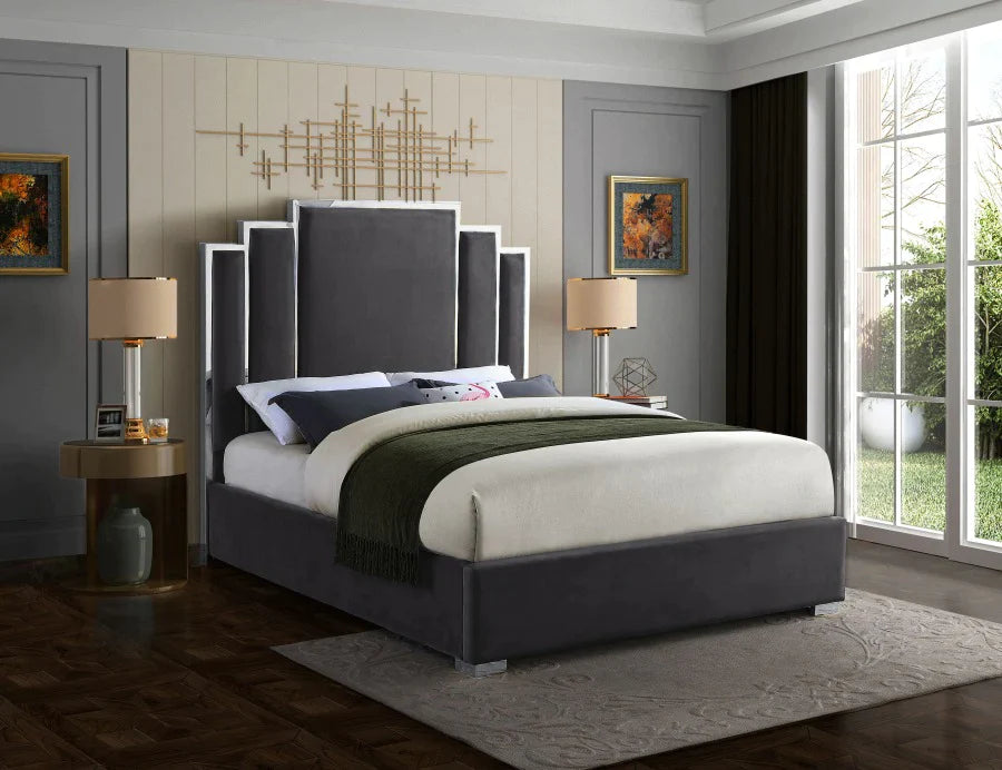 Chloe Grey Velvet Platform Bed