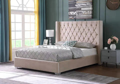 Clara Beige Velvet Tufted Platform Bed