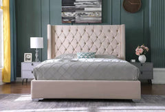 Clara Beige Velvet Tufted Platform Bed