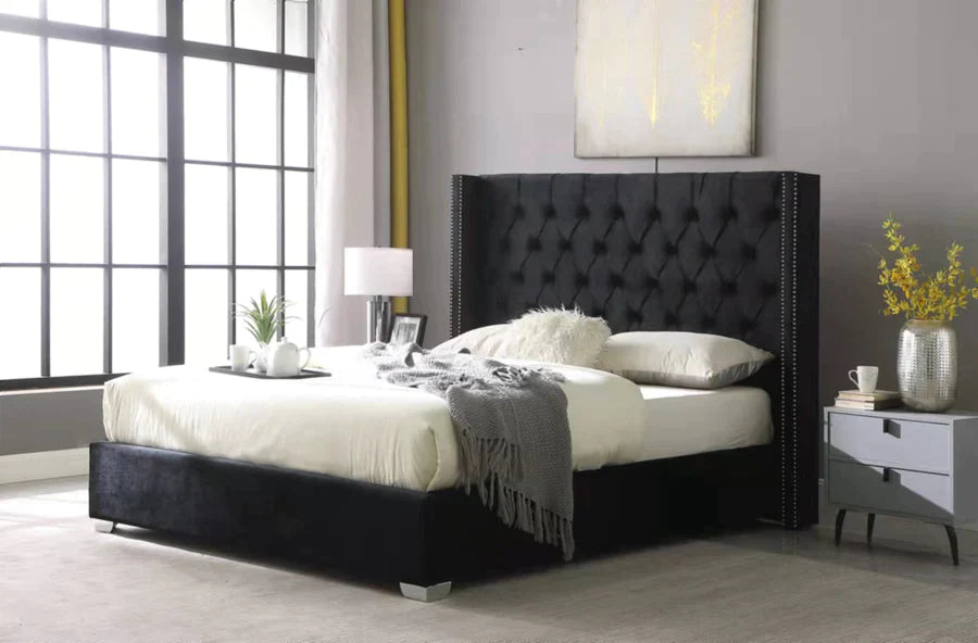 Clara Black Velvet Tufted Platform Bed