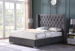 Clara Grey Velvet Tufted Platform Bed