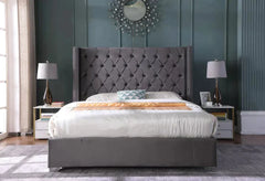 Clara Grey Velvet Tufted Platform Bed