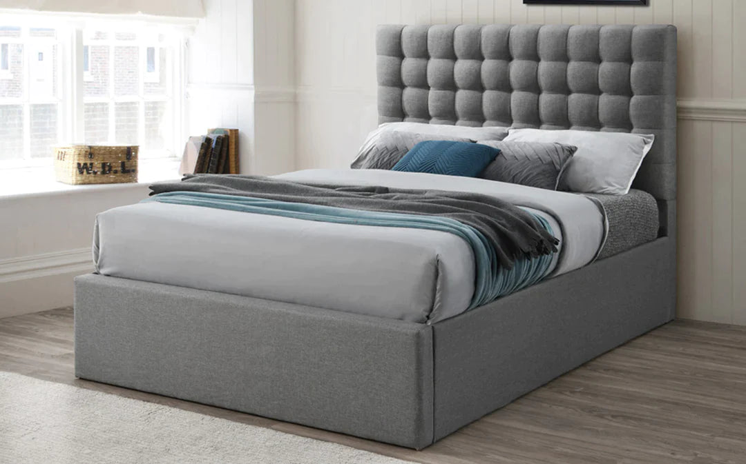 Harley Grey Fabric Platform Bed w/ Hydraulic Lift Storage