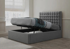 Harley Grey Fabric Platform Bed w/ Hydraulic Lift Storage