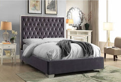 Violet Grey Velvet Tufted Platform Bed