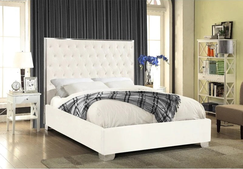 Violet White PU Tufted Platform Bed