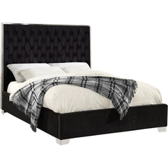 Violet Black Velvet Tufted Platform Bed