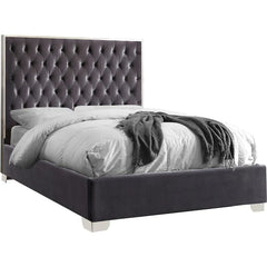 Violet Grey Velvet Tufted Platform Bed