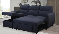 Liam Navy Blue Fabric Reversible Sofa Bed Sectional w/ Storage & Bed