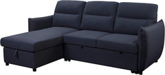 Liam Navy Blue Fabric Reversible Sofa Bed Sectional w/ Storage & Bed