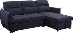 Liam Navy Blue Fabric Reversible Sofa Bed Sectional w/ Storage & Bed