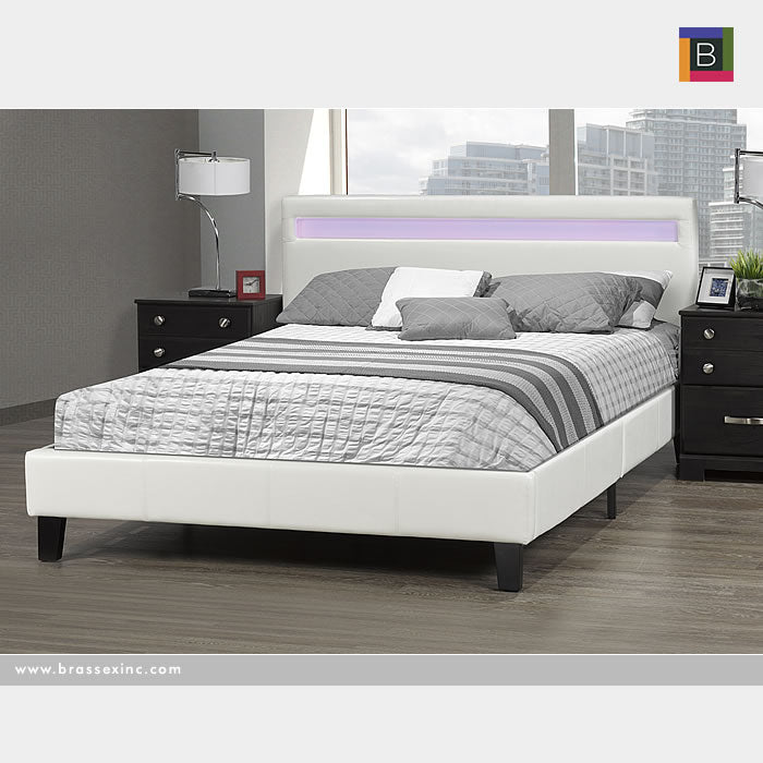 LX688 White PU Platform Bed w/ LED Headboard