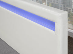 LX688 White PU Platform Bed w/ LED Headboard