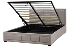 Westley Beige Fabric Platform Bed w/ Hydraulic Lift Storage