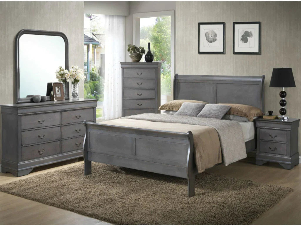 LS-Louis Phillipe Grey Wood Bed Frame